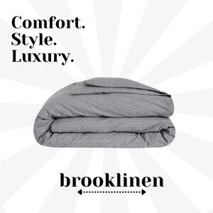 Brooklinen Luxe Sateen Duvet Steel Graphite + Steel Oxford Stripe F/Queen 480tc